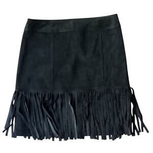 Worth 100% Suede Fringe Black Mini Skirt Size 4
